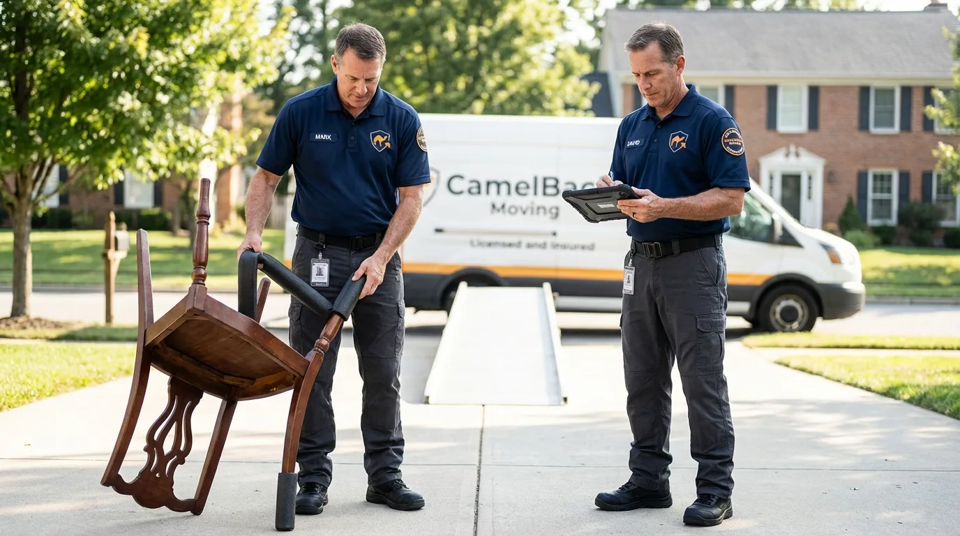 Movers inspecting furniture for damage prevention before loading in Ridgely, TN