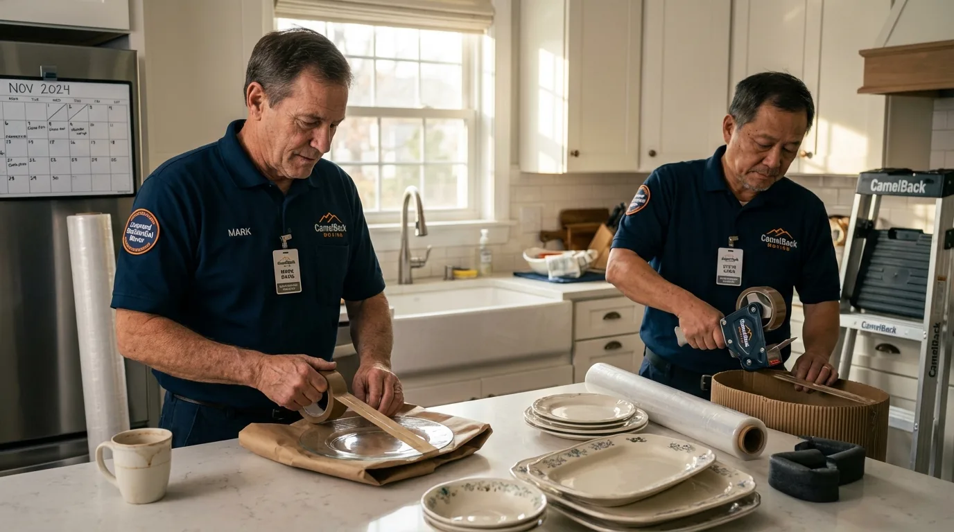 Professional crew packing kitchen dishware in Ridgely, TN
